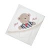 White baby hooded towel with teddy bear embroidery, 100x80cm