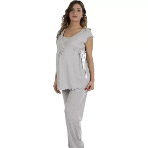 Maternity pyjamas for pregnancy and breastfeeding, cotton, short-sleeve, grey colour