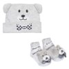 Newborn baby set with cap and socks with teddy, bear colour grey