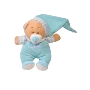 Plush teddy bear with a hat, blue, 17 cm