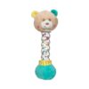 Teddy bear head rattle with plastic handle, filled with coloured balls